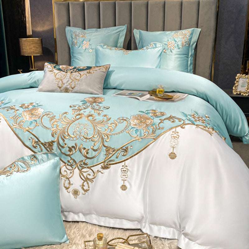 European Champagne Flower Embroidery Four-Piece Luxury Bedding Set