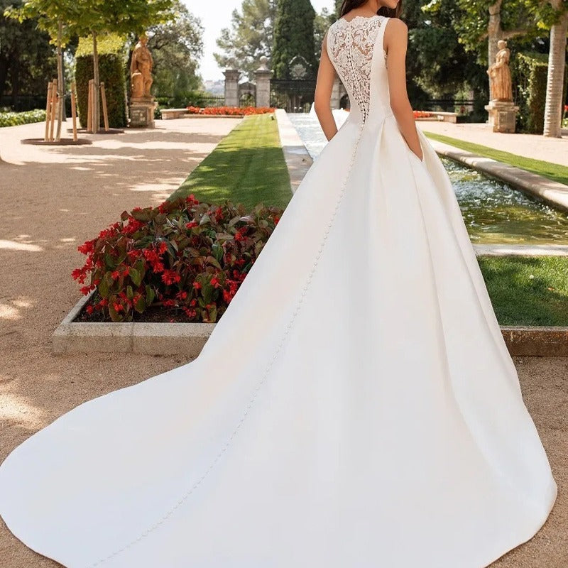 French Retro Lace Advanced Texture Satin Slim Wedding Dress