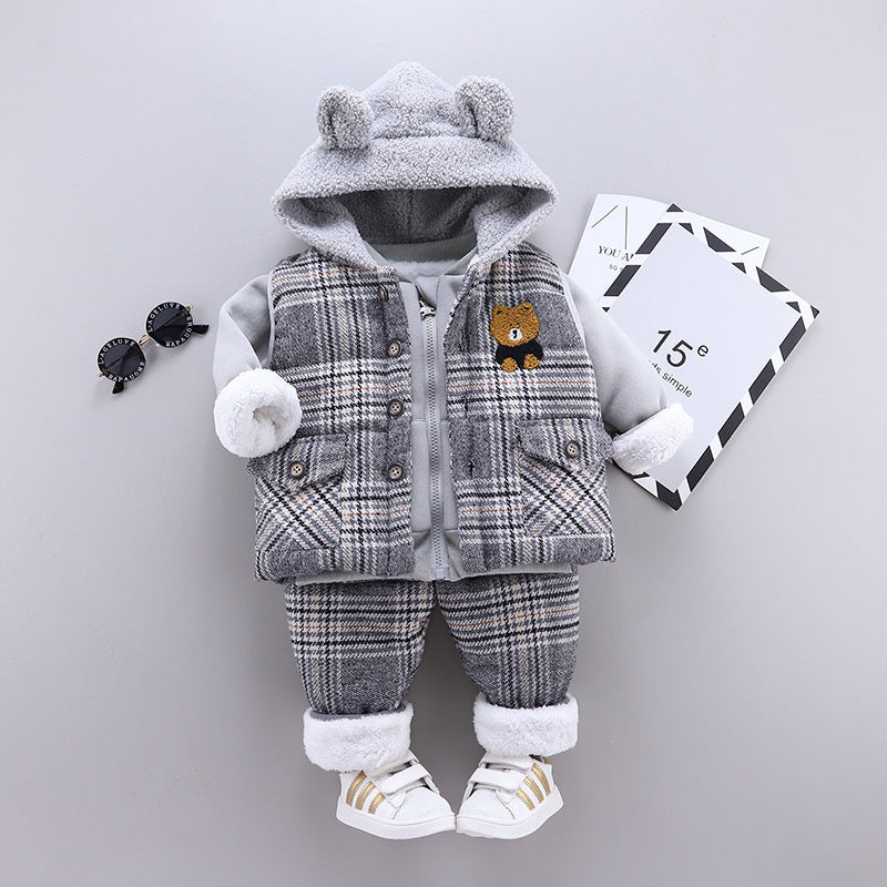 Stylish Boys and Girls Plus Velvet Thick Three-Piece Set – Comfortable & Fashionable