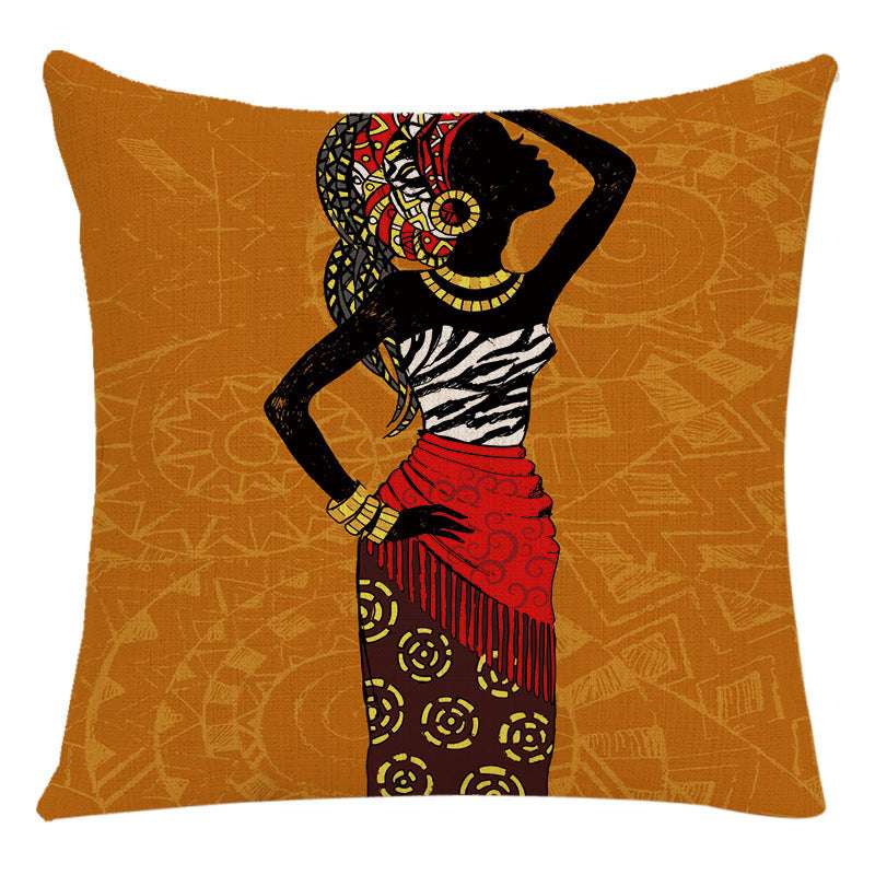 African Woman Bed Cushion Cover - Stylish National Design Pillow Cover