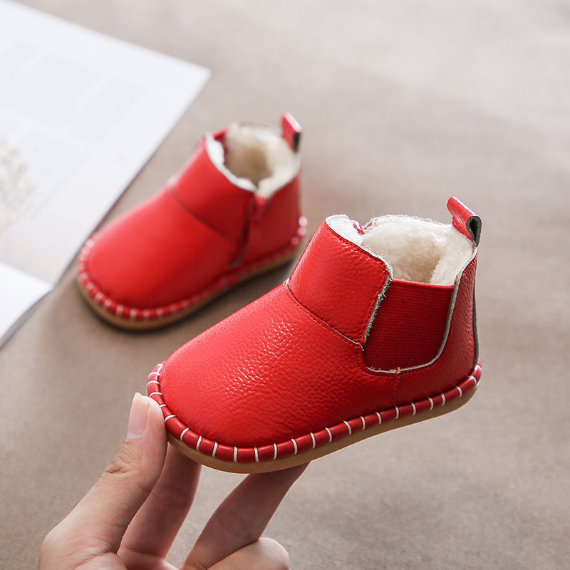 Winter Leather Baby Shoes – Soft Cotton Sole for Warmth & Comfort