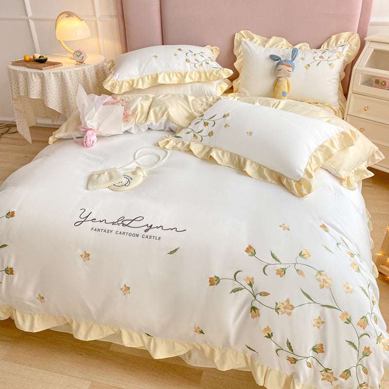 Deluxe Four-Piece Embroidered Washed Cotton Quilt Cover Set