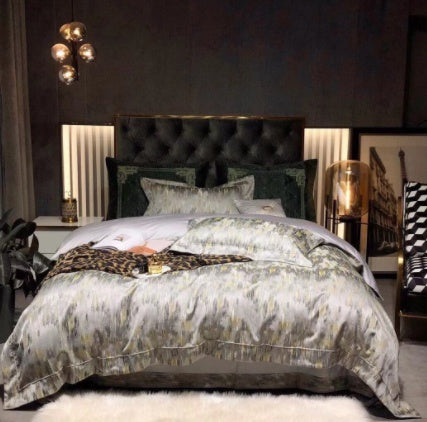 Luxury Retro Style Black Gold 120 Yarn-Dyed Jacquard Cotton Bed Four-Piece Set