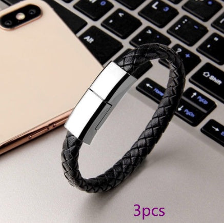 Stylish Braided Leather USB Data Cable Bracelet – Versatile Charging Accessory