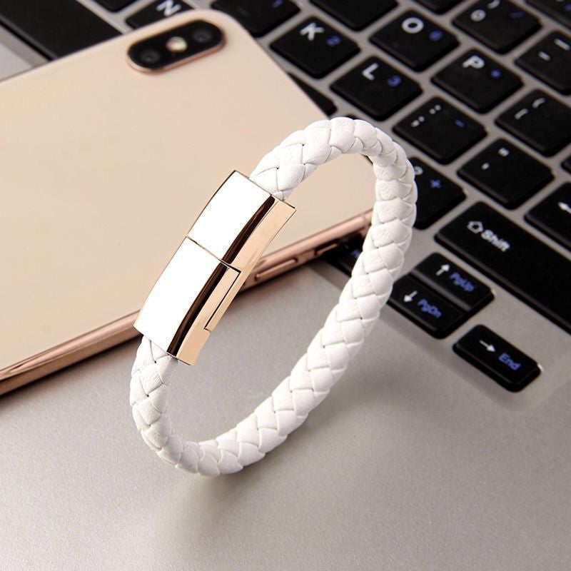 Stylish Braided Leather USB Data Cable Bracelet – Versatile Charging Accessory