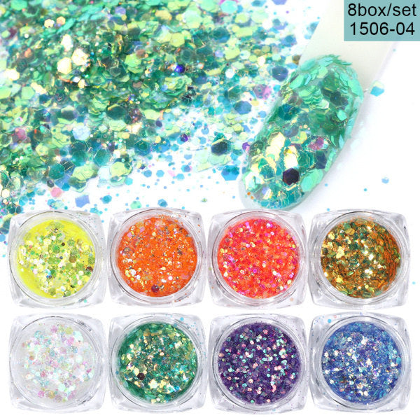 8 Box Mix Glitter Nail Art Powder Flakes Set – Holographic Iridescent Nail Art Glitter