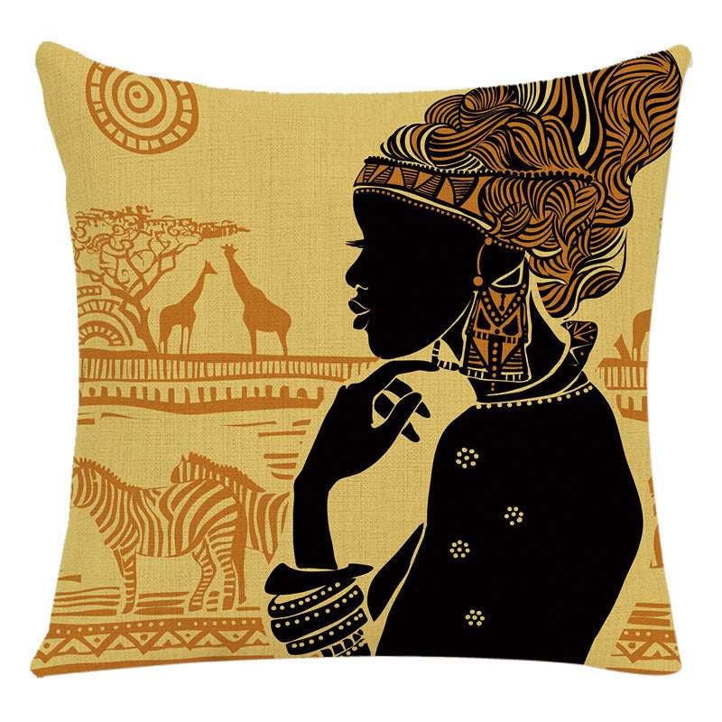 African Woman Bed Cushion Cover - Stylish National Design Pillow Cover