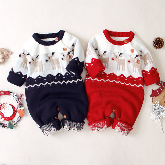 Cartoon Christmas Reindeer Baby Romper – Cozy & Stylish Winter Outfit for Boys and Girls