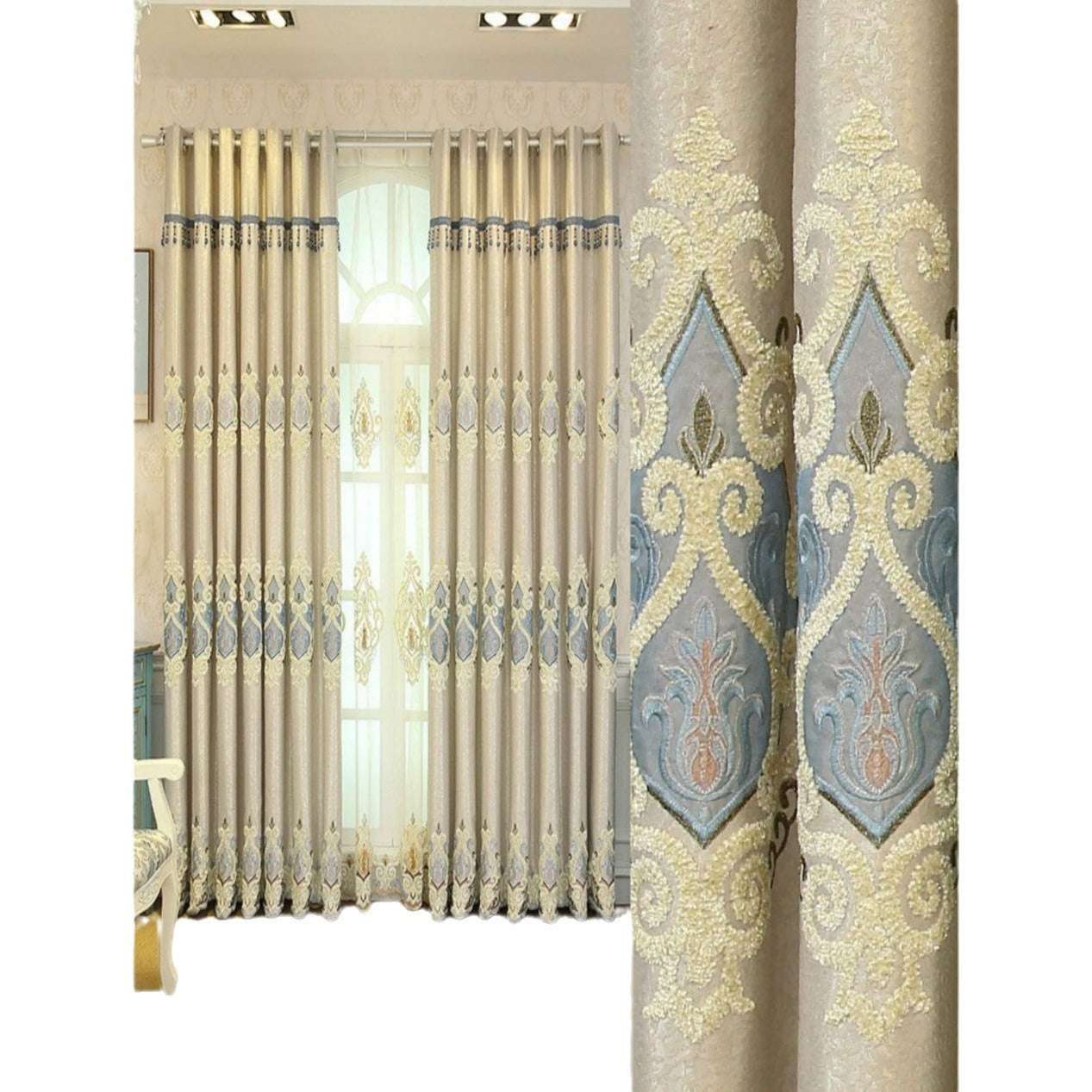 Crown European Embroidery Cloth Mesh Curtains – Modern Simple Living Room and  Bedroom