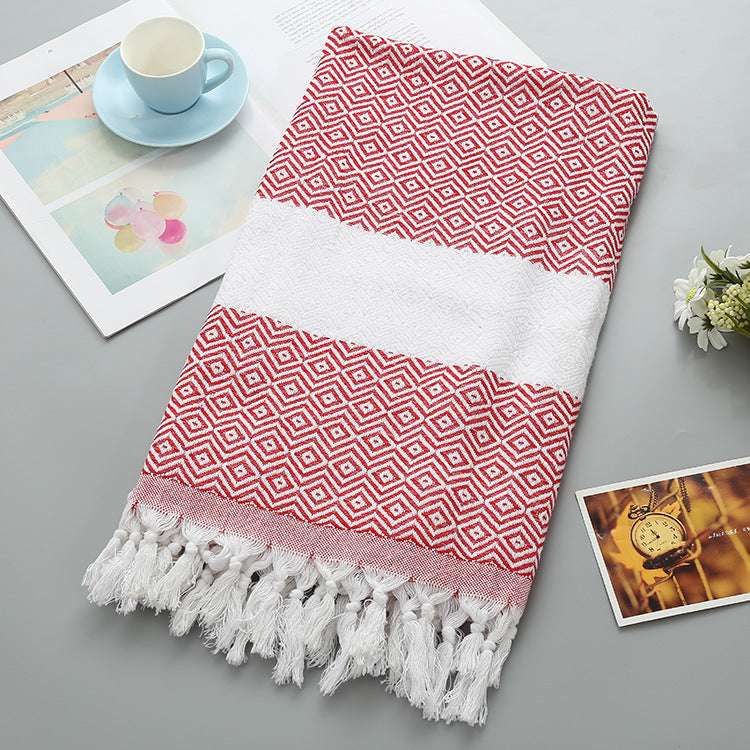 Handmade Tassel Turkish Beach Towel – Geometric Pattern Cotton Towel