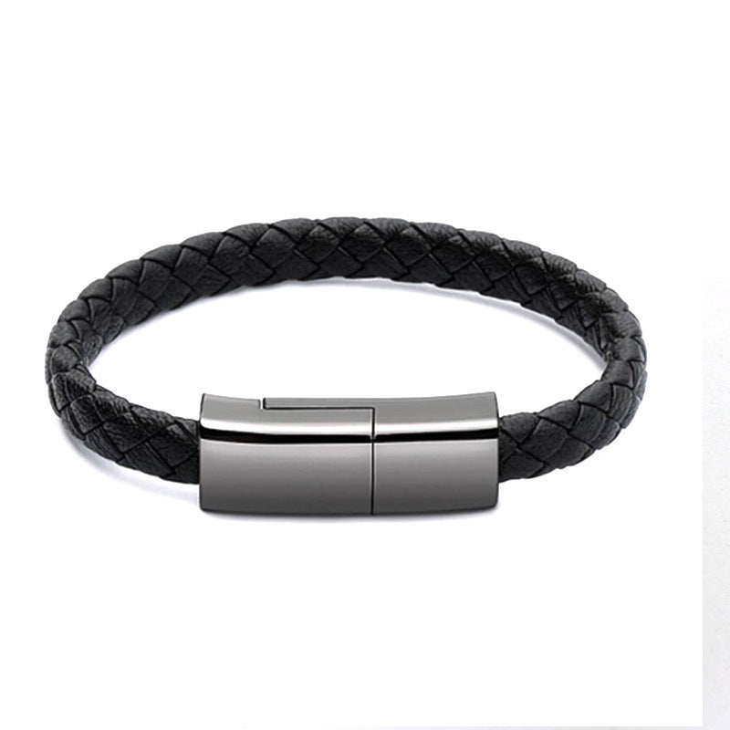 Stylish Braided Leather USB Data Cable Bracelet – Versatile Charging Accessory