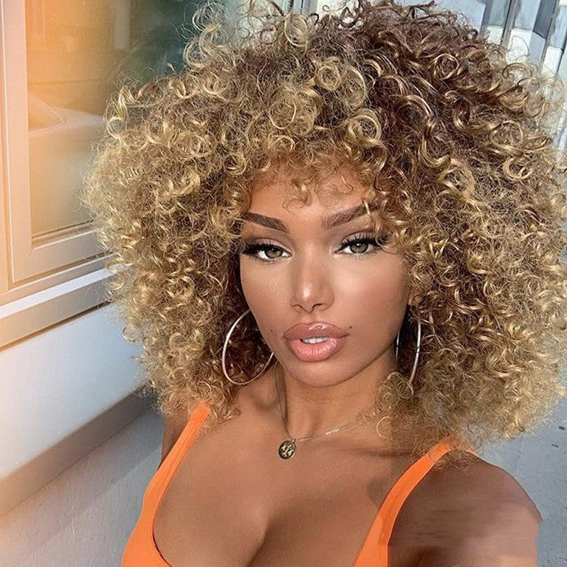 Premium Afro Curly Women's Wig – Chemical Fiber (Card Silk/Kani Karen) – Brown, Customizable & Styleable