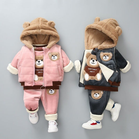 Children’s Double-Layer Plush Fleece 3-Piece Winter Suit – Cozy and Stylish for 1-3 Year Olds