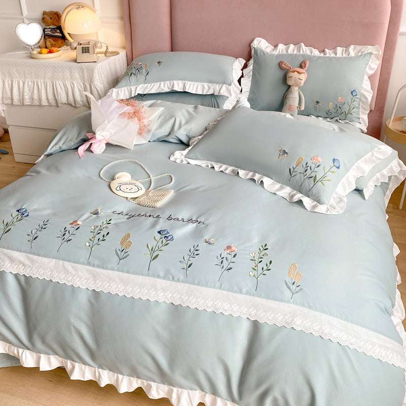 Deluxe Four-Piece Embroidered Washed Cotton Quilt Cover Set