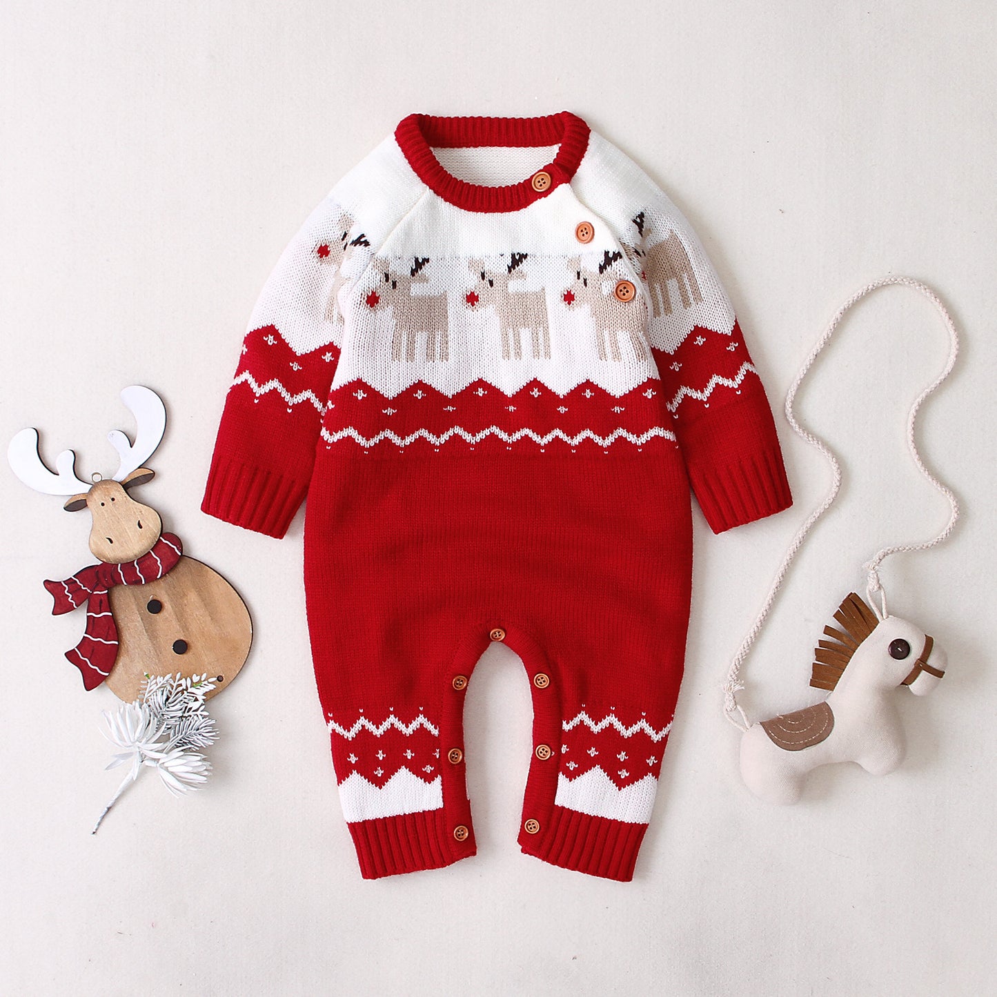 Cartoon Christmas Reindeer Baby Romper – Cozy & Stylish Winter Outfit for Boys and Girls