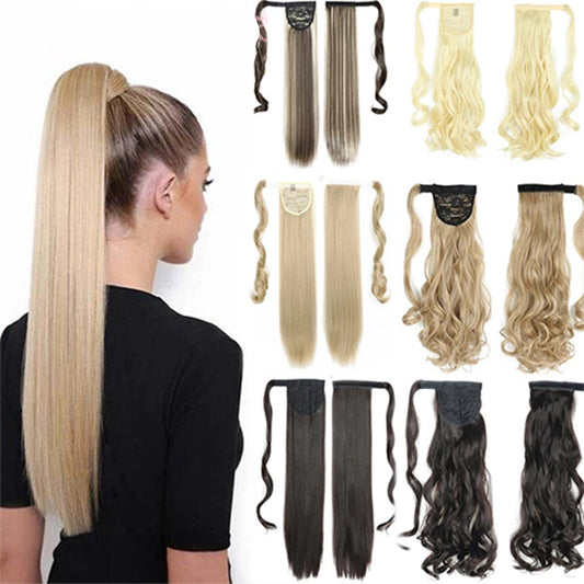 Long Straight Wrap Around Clip-In Ponytail Hair Extension – 22 Inch, Heat Resistant Synthetic Hair