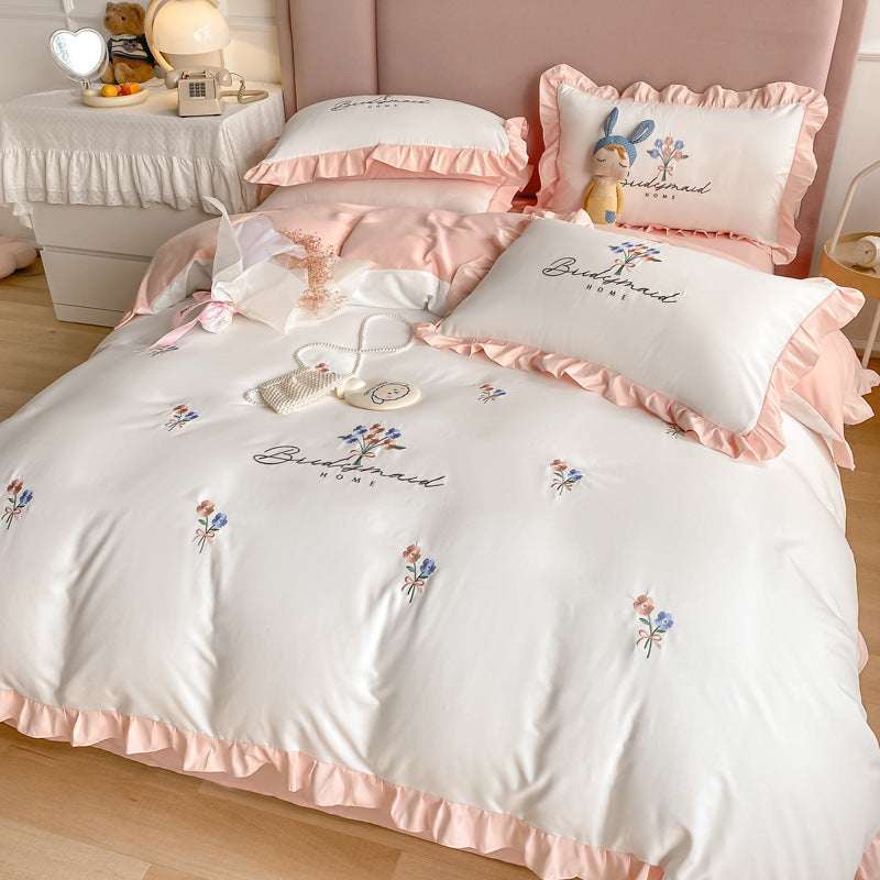 Deluxe Four-Piece Embroidered Washed Cotton Quilt Cover Set