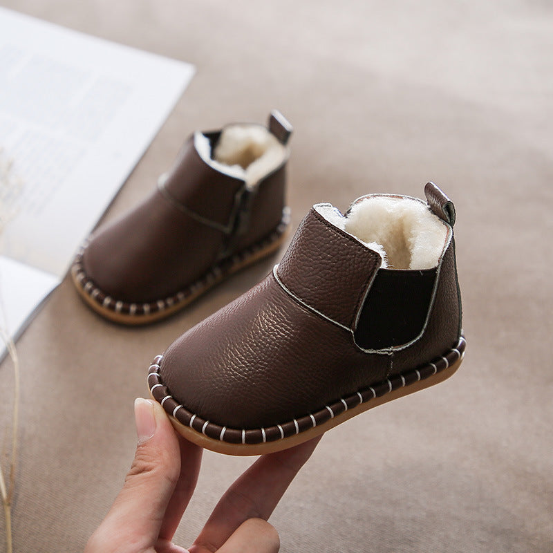 Winter Leather Baby Shoes – Soft Cotton Sole for Warmth & Comfort