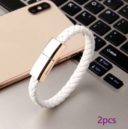 Stylish Braided Leather USB Data Cable Bracelet – Versatile Charging Accessory