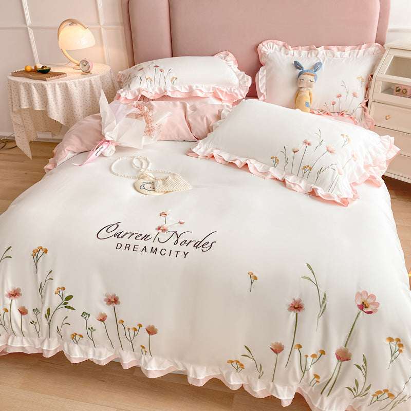 Deluxe Four-Piece Embroidered Washed Cotton Quilt Cover Set