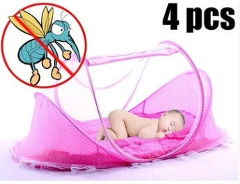 Baby Foldable Encrypted Zipper Mosquito Net - 4 Pcs