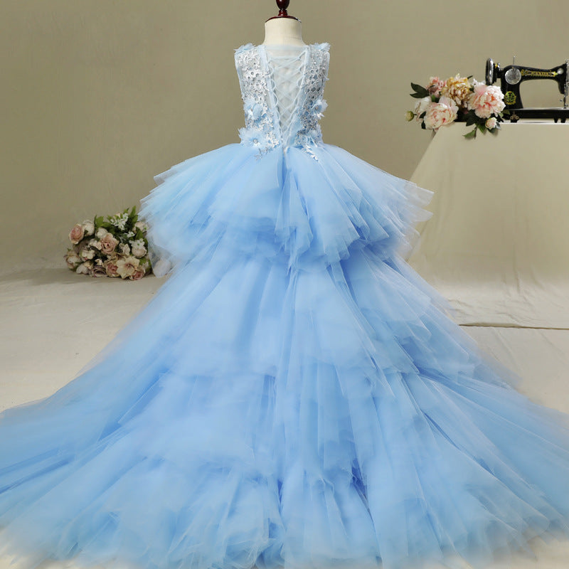 Princess Evening Dress for Girls with Removable Train – Perfect for Special Occasions