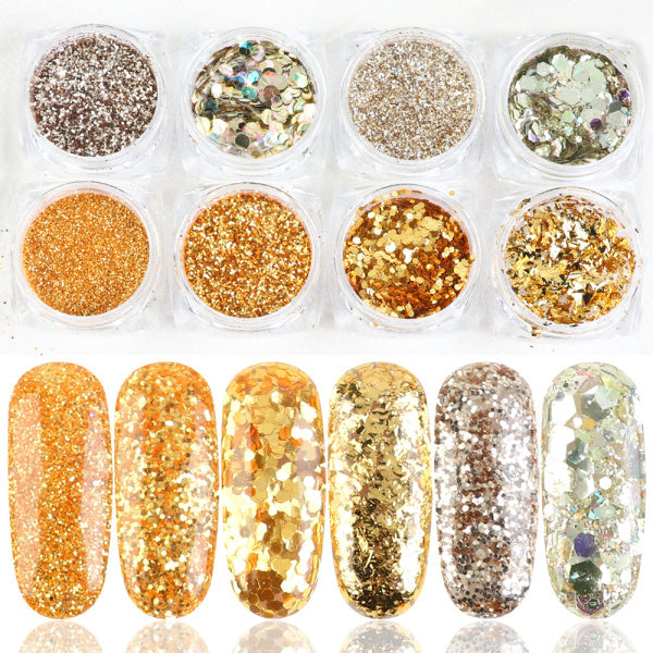 8 Box Mix Glitter Nail Art Powder Flakes Set – Holographic Iridescent Nail Art Glitter