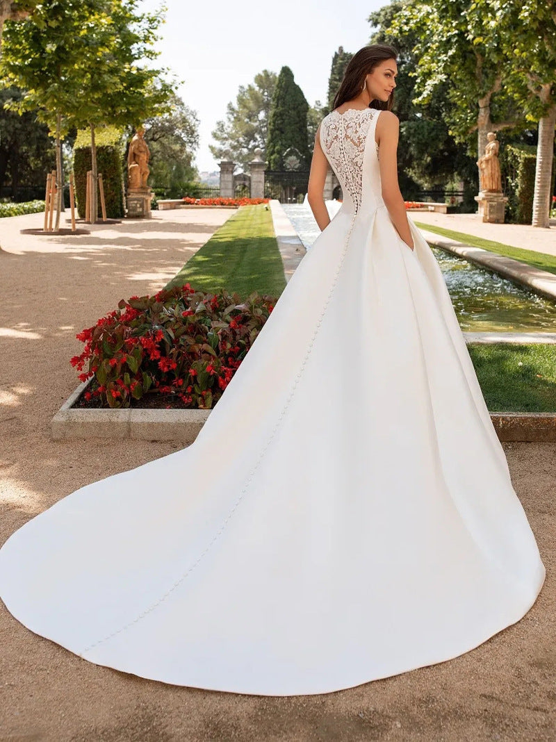 French Retro Lace Advanced Texture Satin Slim Wedding Dress