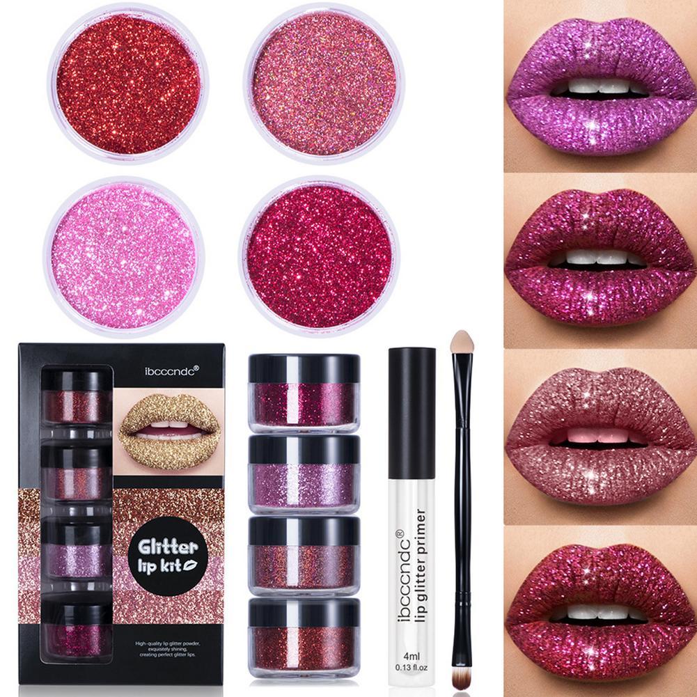 Glitter Lip Gloss Kit – Waterproof, Long-lasting Lipstick with Lip Primer and Lip Tint