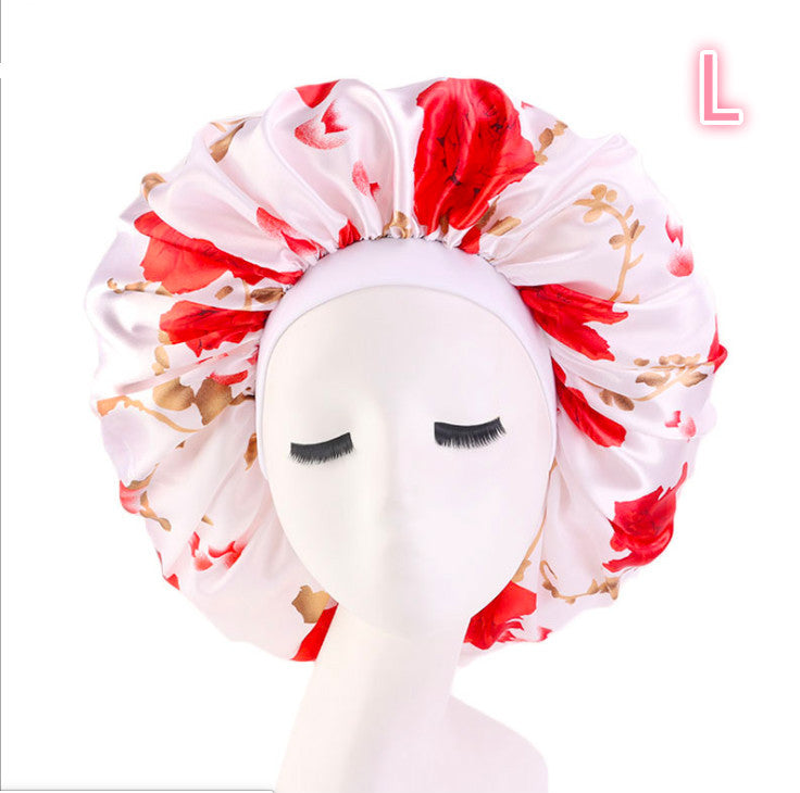 Beauty Satin Silk Hair Bonnet – Elegant Sleep Night Cap with Beautiful Print