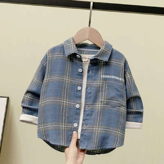 Boys Checkered Long Sleeve Shirt – Trendy Cotton Shirt in Blue, Green, and Red