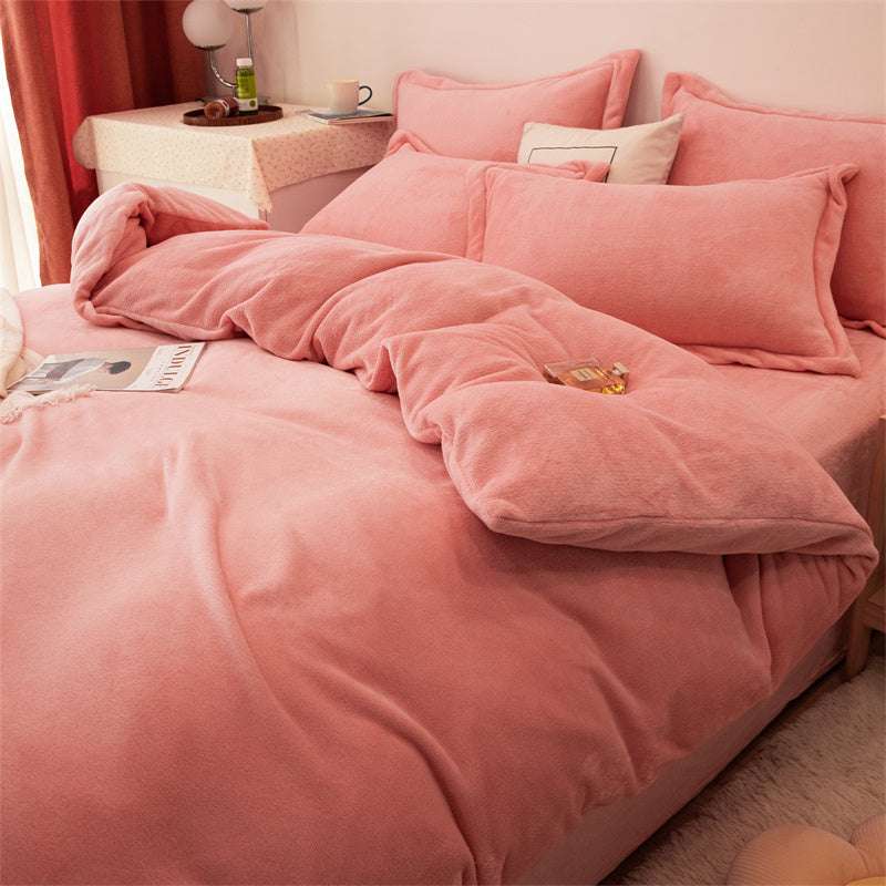 Four-Piece Plush Double-Sided Fleece Warm Yellow Duvet Cover Set – Soft, Cozy, and Stylish Bedding