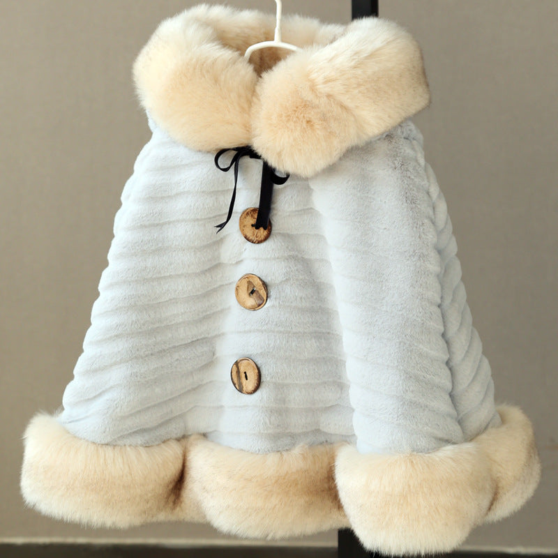 Girls Fashion Plush Warm Thickening Cloak – Stylish and Cozy Outerwear