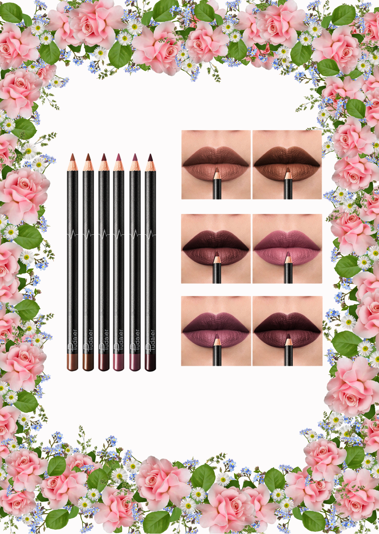 Lip Liner 36 Colors  – Waterproof and Smudge-Proof in Nude Shades - 6 Pack