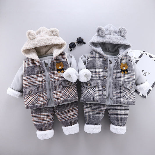 Stylish Boys and Girls Plus Velvet Thick Three-Piece Set – Comfortable & Fashionable