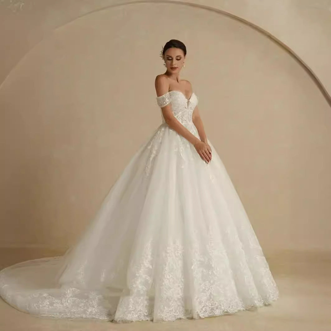 Off shoulder Wedding Dress-elegant court style