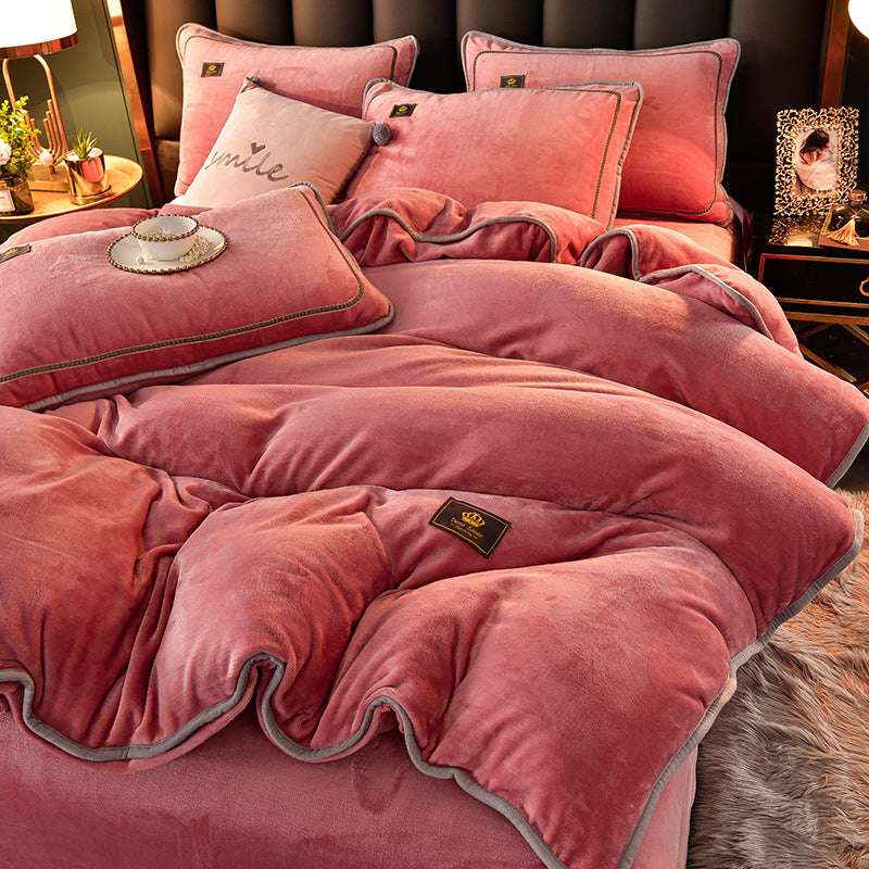 Thickened Winter Coral Flannel Bedding Kit Double-Sided Plus Duvet Cover