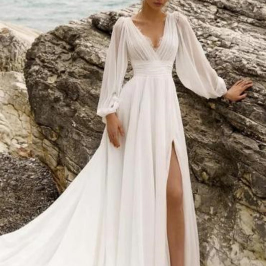 Retro Wedding Dress Romantic – Elegant Chiffon Wedding Dress in White