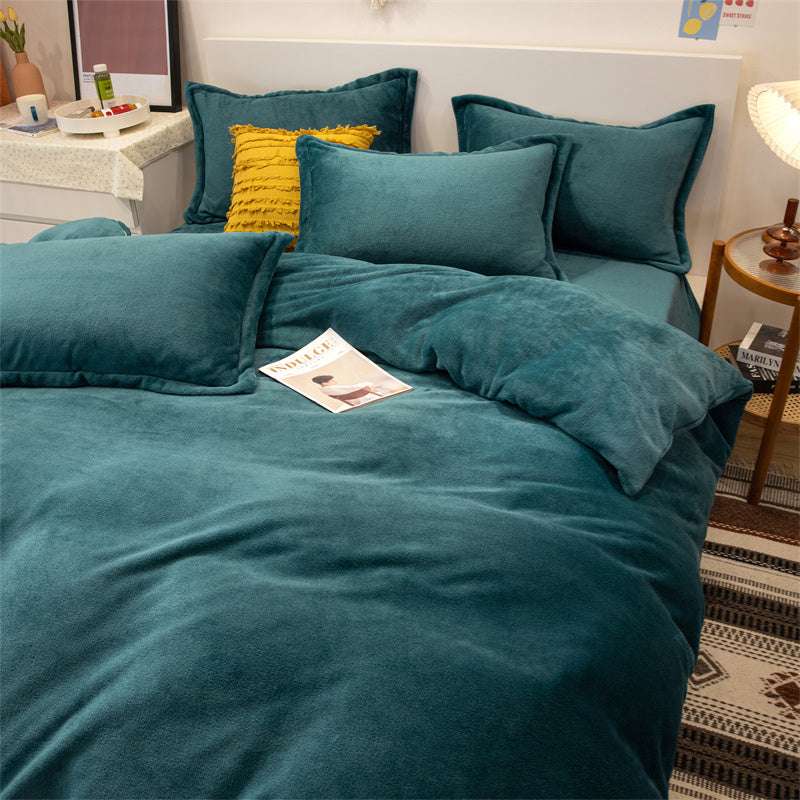 Four-Piece Plush Double-Sided Fleece Warm Yellow Duvet Cover Set – Soft, Cozy, and Stylish Bedding