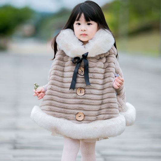 Girls Fashion Plush Warm Thickening Cloak – Stylish and Cozy Outerwear