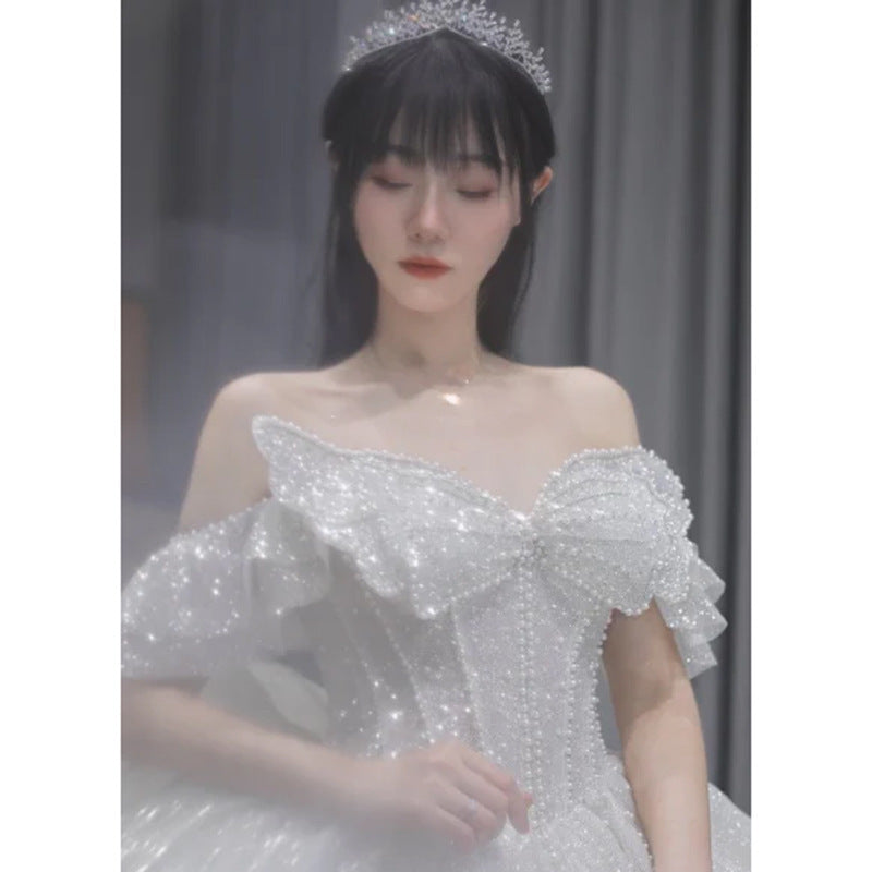 One-Shoulder High-Quality Long Retro Wedding Dress