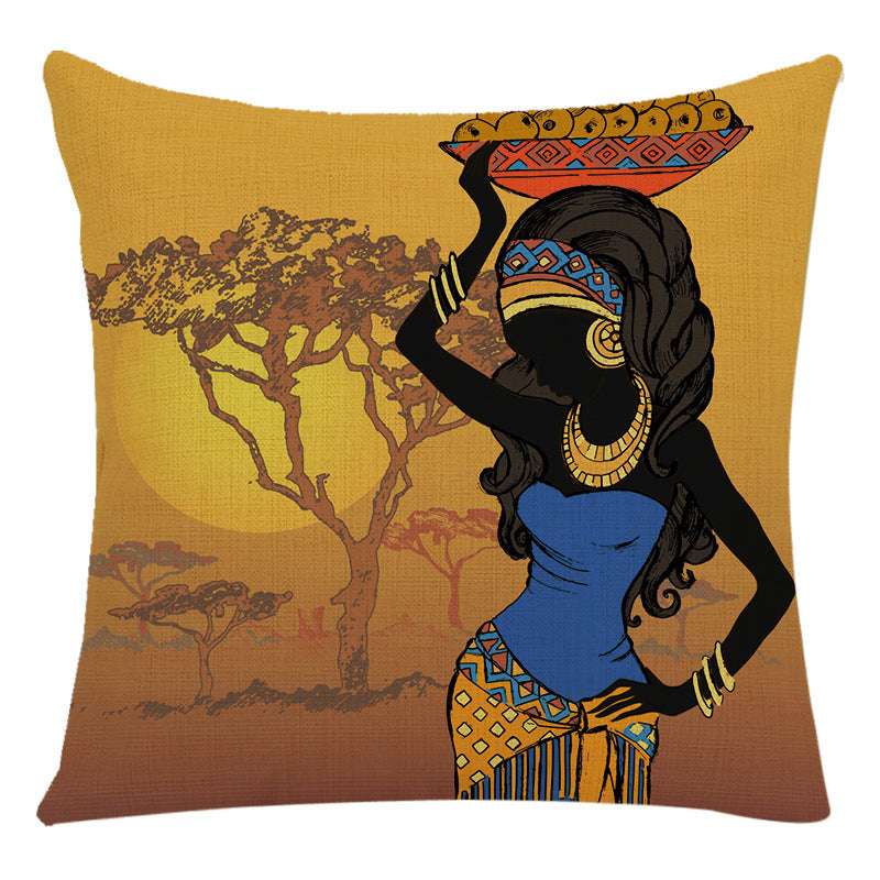 African Woman Bed Cushion Cover - Stylish National Design Pillow Cover