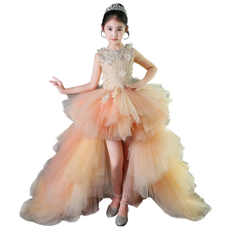 Princess Evening Dress for Girls with Removable Train – Perfect for Special Occasions