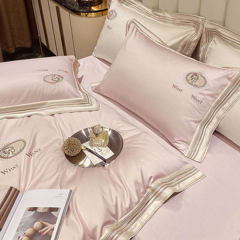 Elegant Cotton Satin Quilt Cover Bed Plain Color Bedding Set