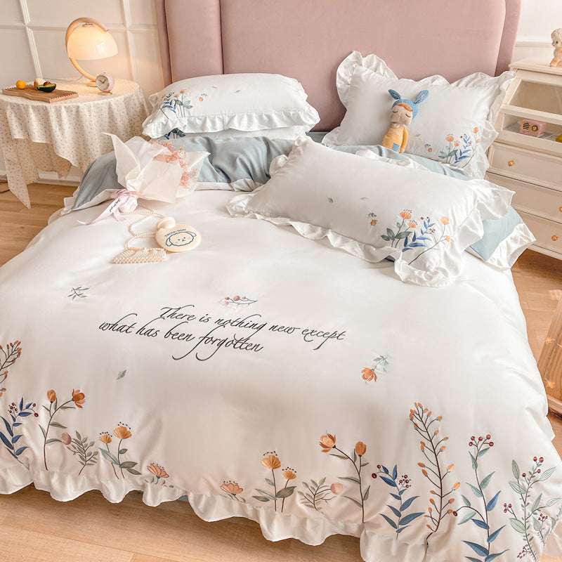 Deluxe Four-Piece Embroidered Washed Cotton Quilt Cover Set