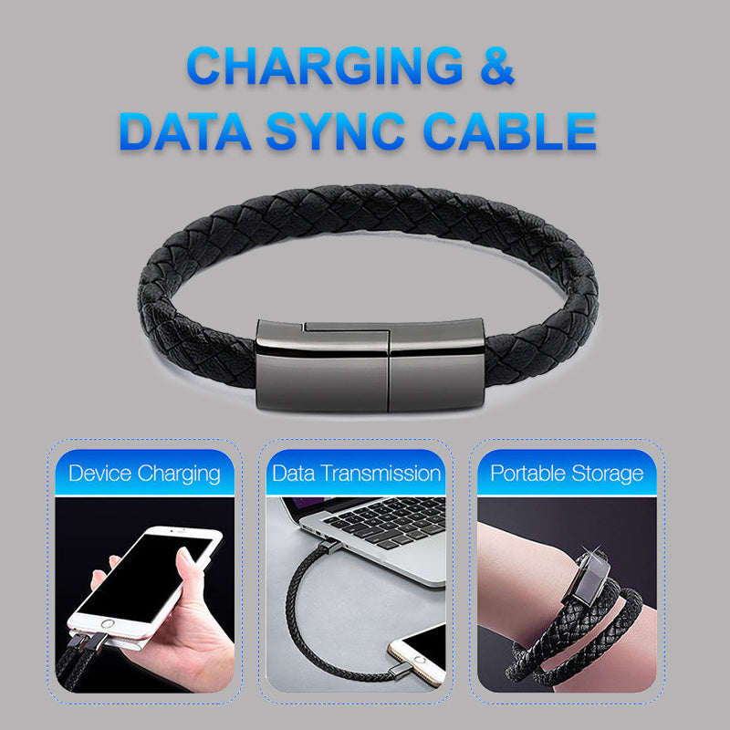 Stylish Braided Leather USB Data Cable Bracelet – Versatile Charging Accessory