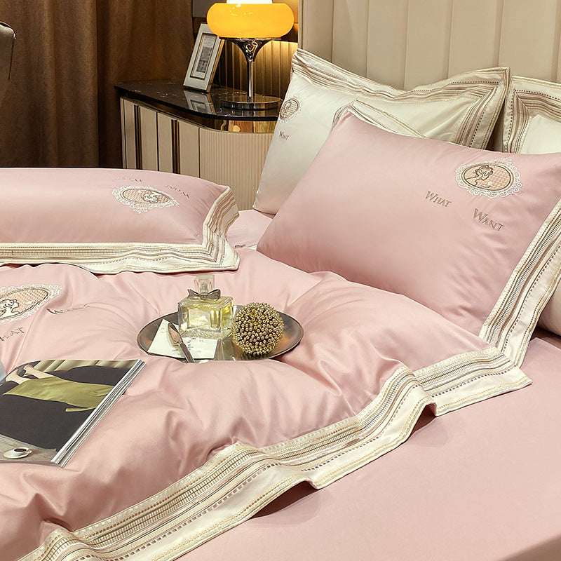 Elegant Cotton Satin Quilt Cover Bed Plain Color Bedding Set