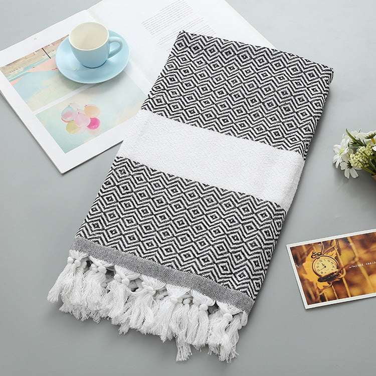 Handmade Tassel Turkish Beach Towel – Geometric Pattern Cotton Towel