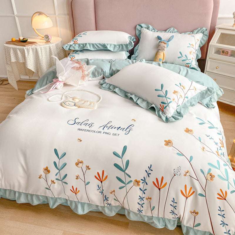 Deluxe Four-Piece Embroidered Washed Cotton Quilt Cover Set