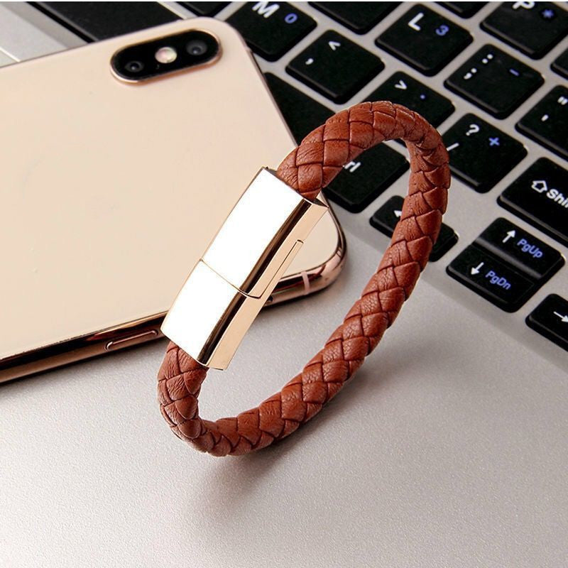 Stylish Braided Leather USB Data Cable Bracelet – Versatile Charging Accessory